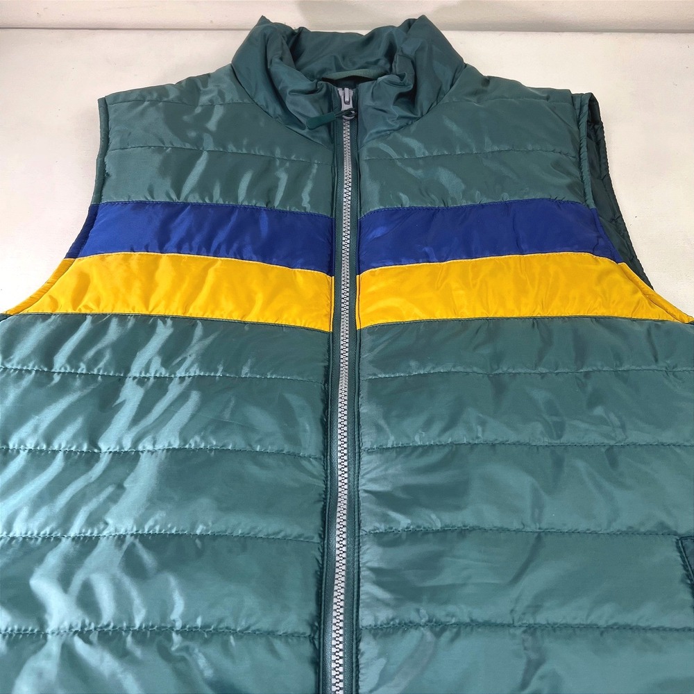 Puffer Vest Green Blue Yellow Stripes Sleeveless Jacket‎ Coat Sonoma Small